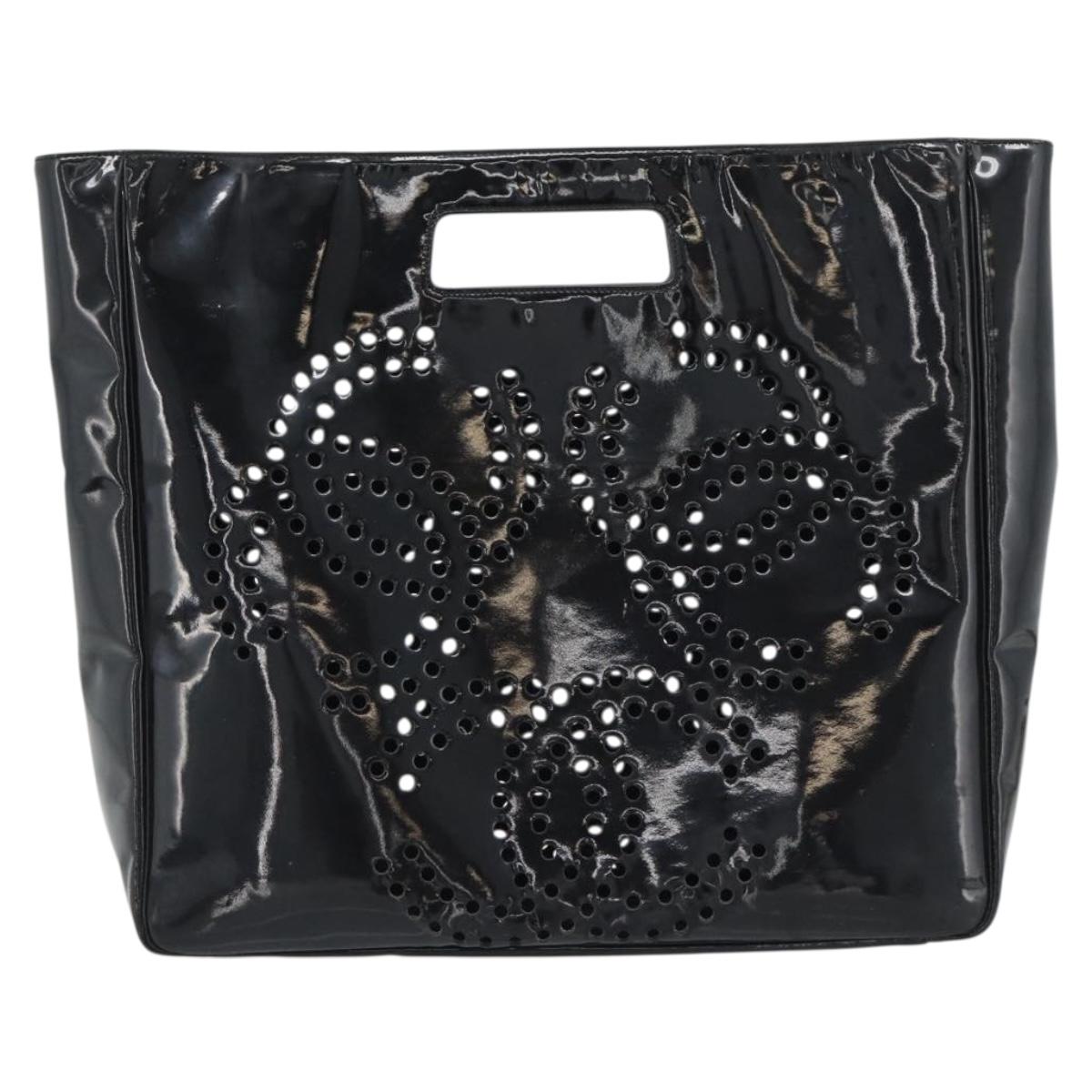 CHANEL Hand Bag Patent leather Black Silver CC Auth 186129