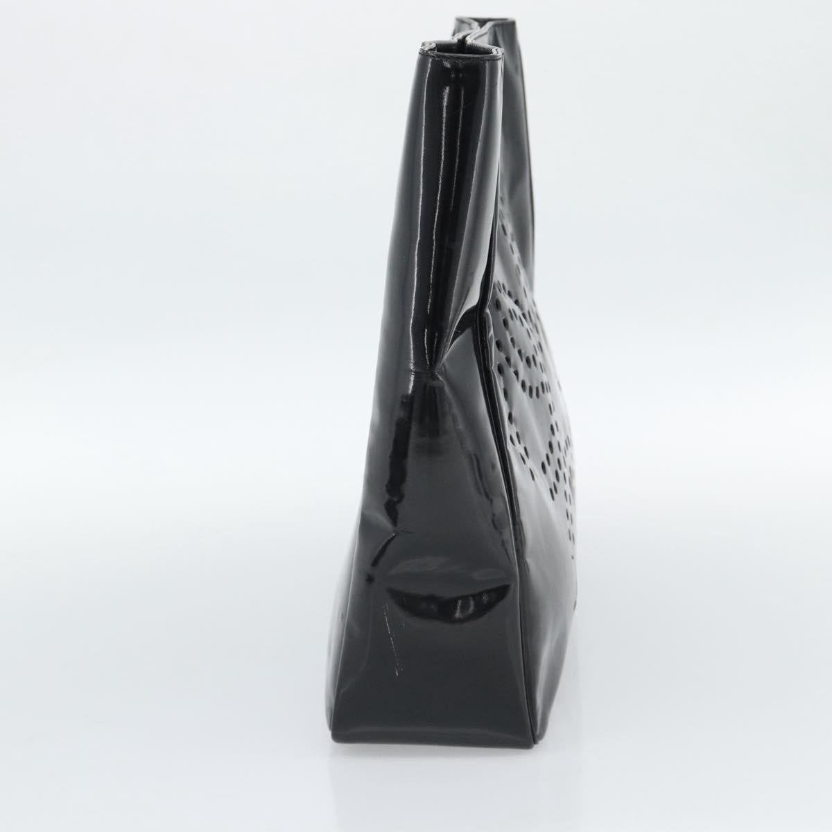 CHANEL Hand Bag Patent leather Black Silver CC Auth 186129