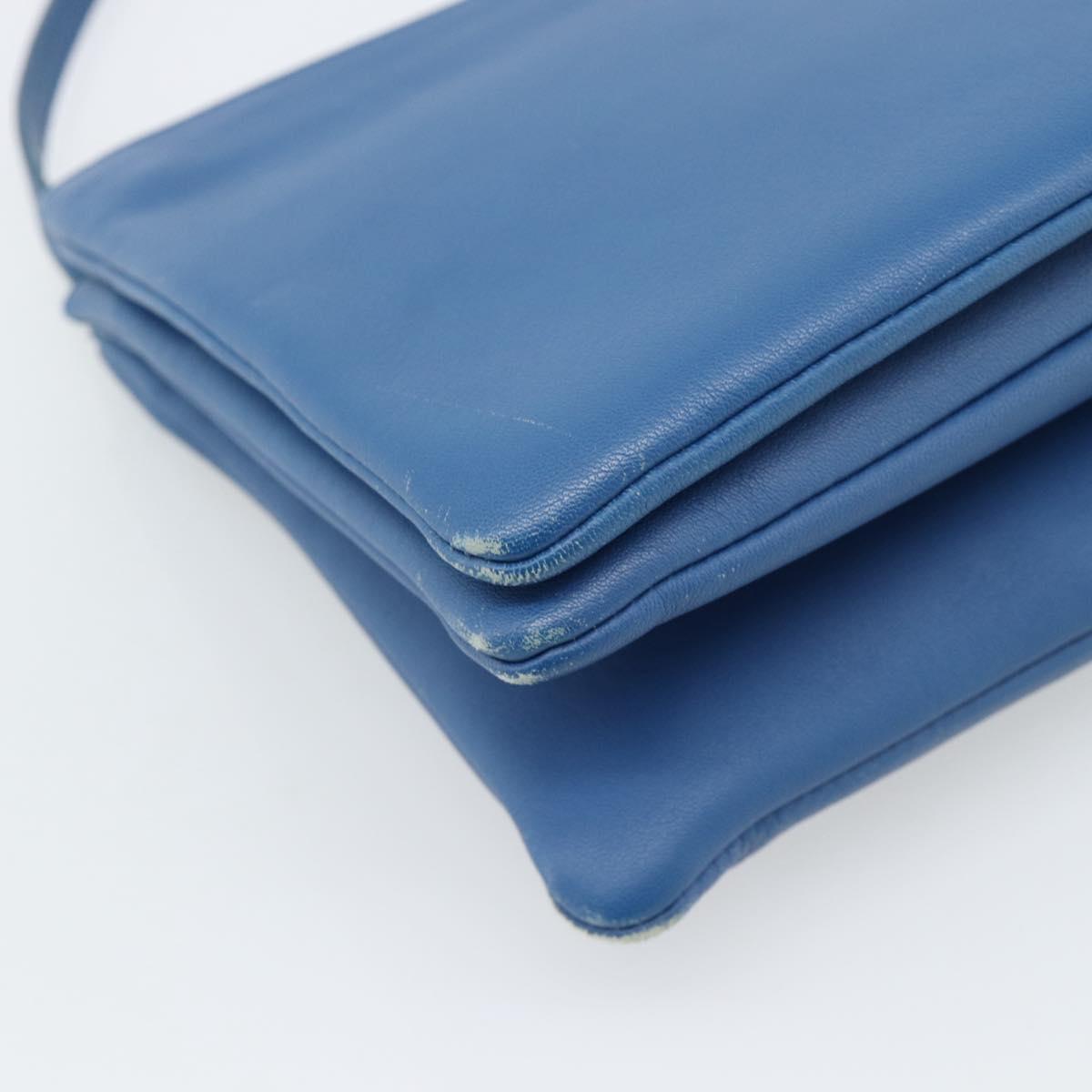 CELINE Trio Shoulder Bag Leather Blue Gold Auth 186131