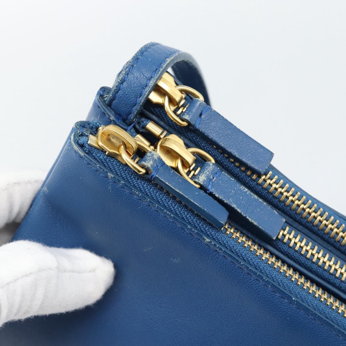 CELINE Trio Shoulder Bag Leather Blue Gold Auth 186131