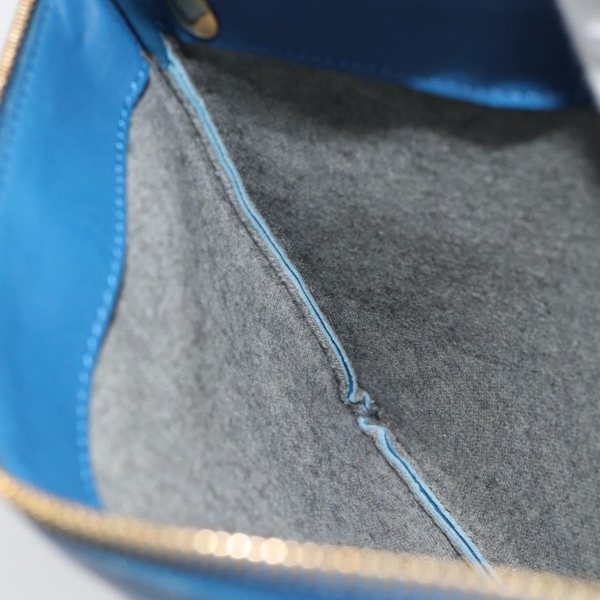 CELINE Trio Shoulder Bag Leather Blue Gold Auth 186131