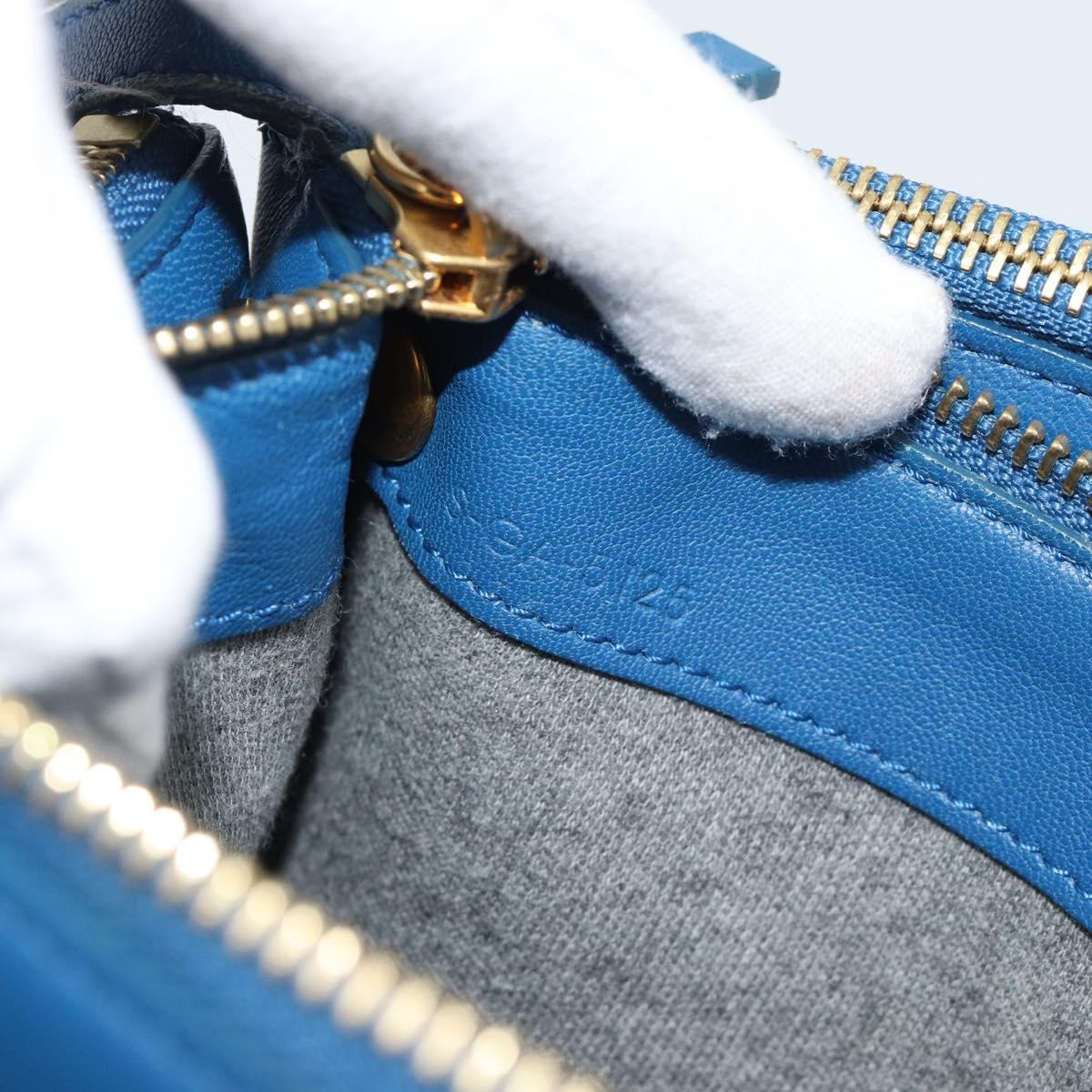 CELINE Trio Shoulder Bag Leather Blue Gold Auth 186131