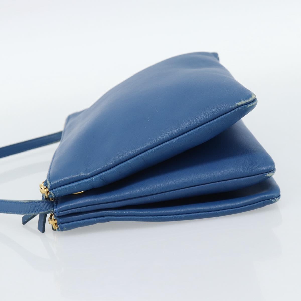 CELINE Trio Shoulder Bag Leather Blue Gold Auth 186131