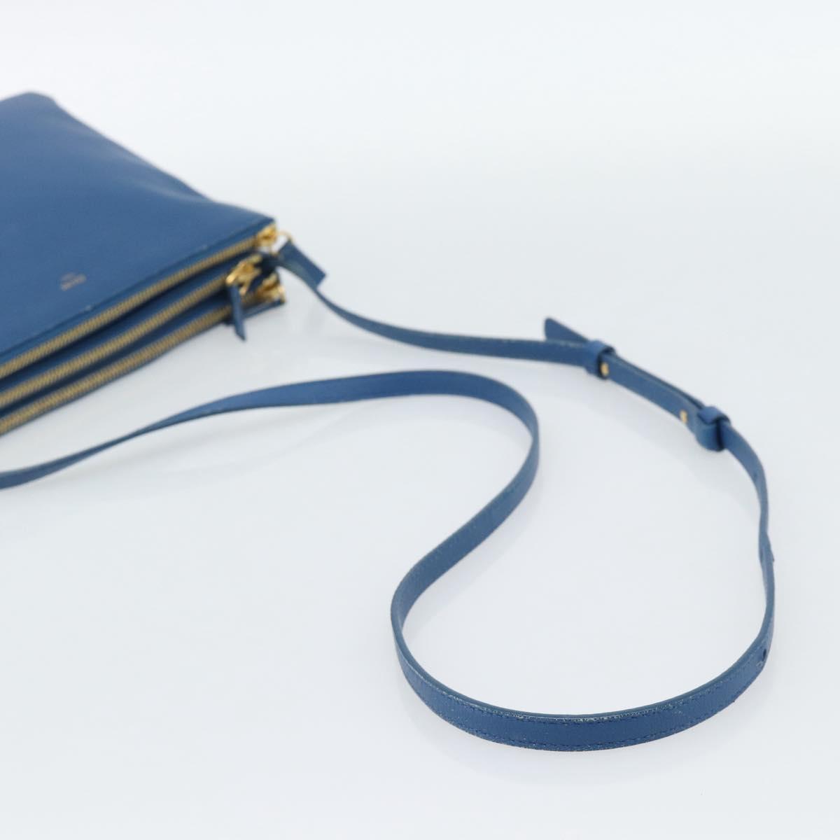 CELINE Trio Shoulder Bag Leather Blue Gold Auth 186131