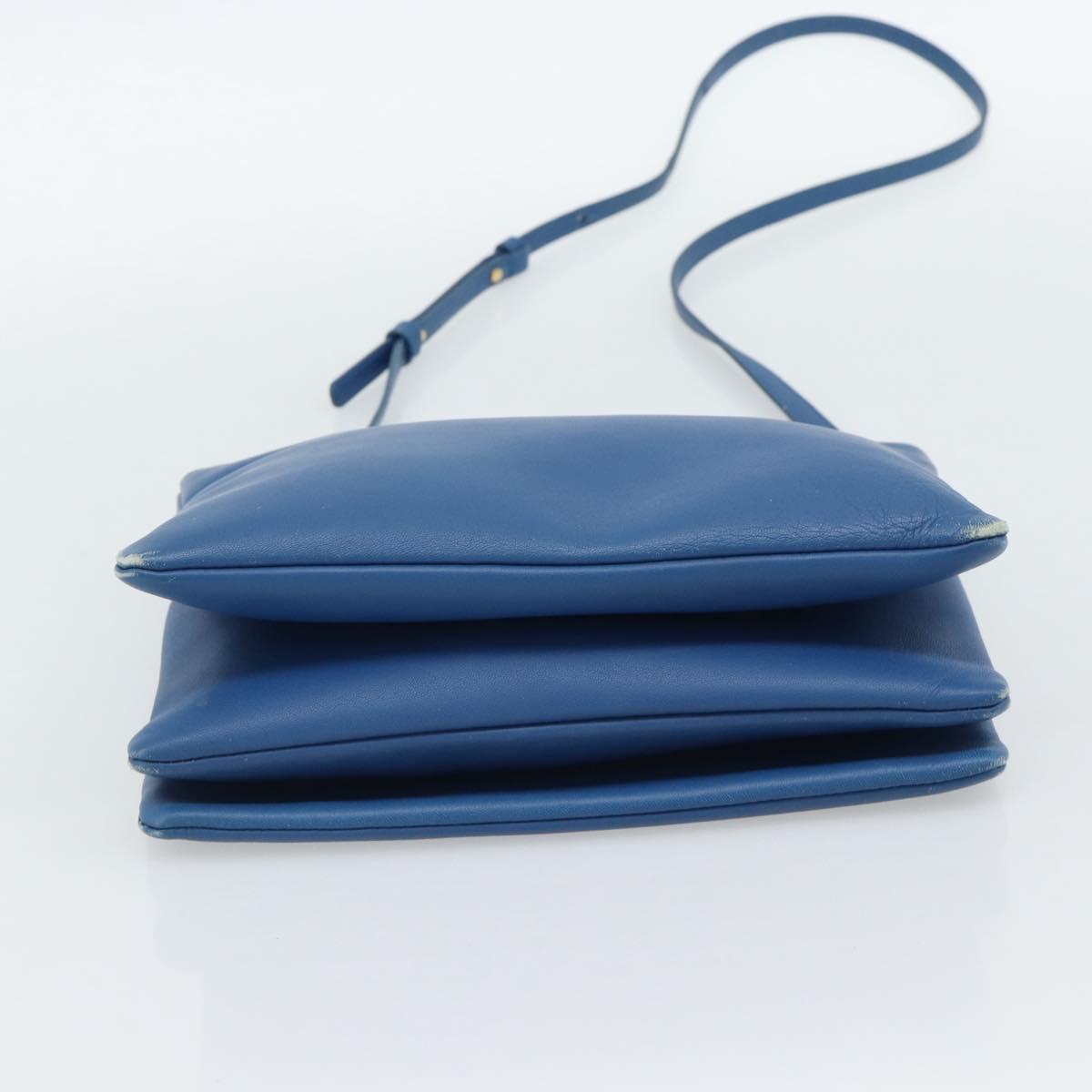 CELINE Trio Shoulder Bag Leather Blue Gold Auth 186131