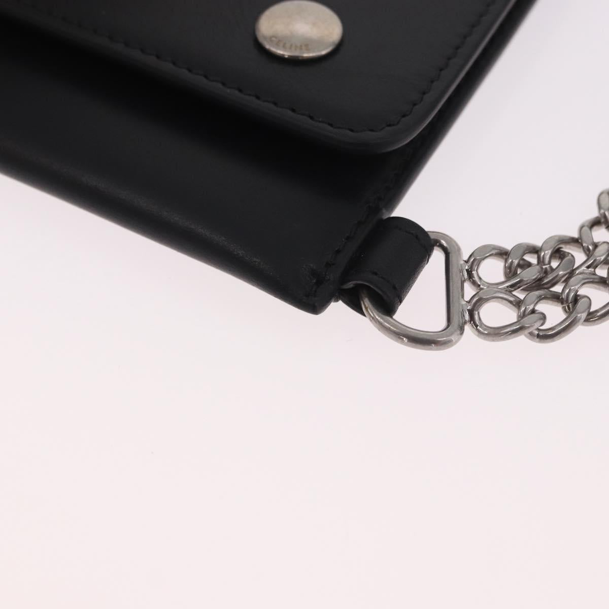 CELINE Chain Wallet Leather Black Silver Auth 186133M