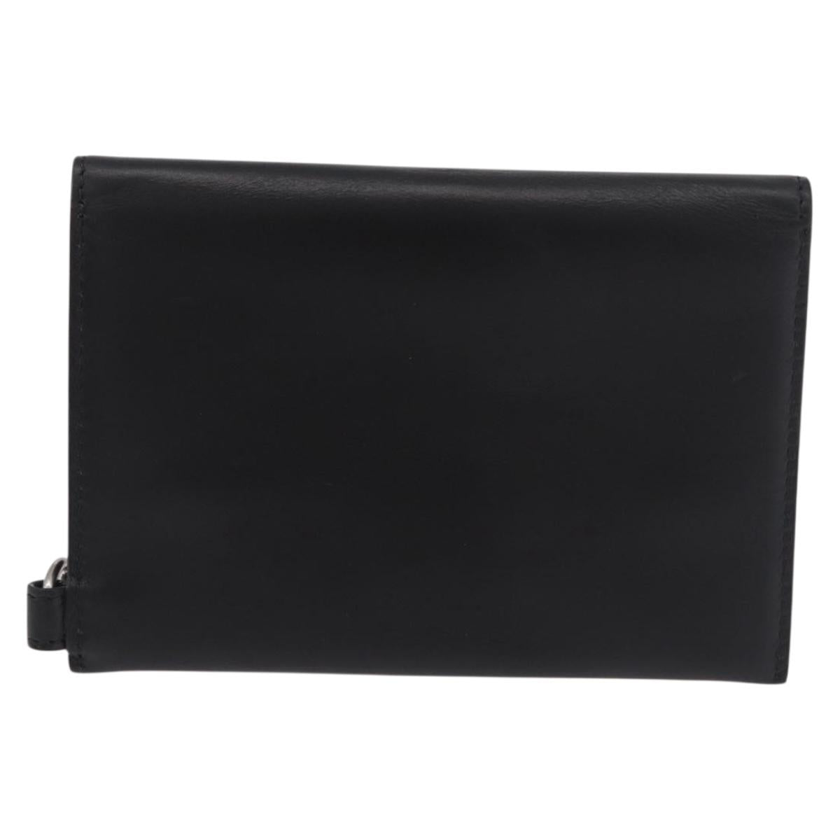 CELINE Chain Wallet Leather Black Silver Auth 186133M
