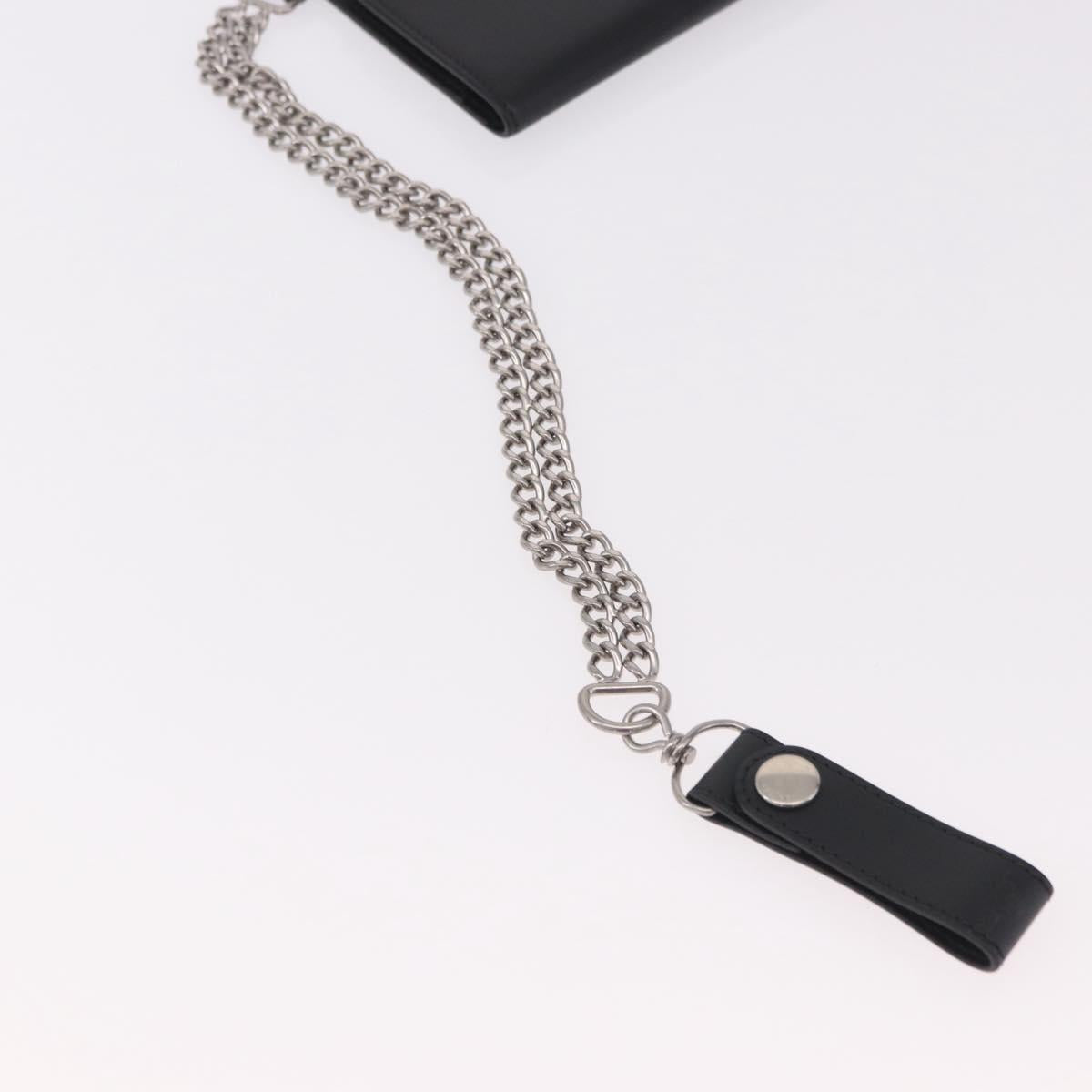 CELINE Chain Wallet Leather Black Silver Auth 186133M