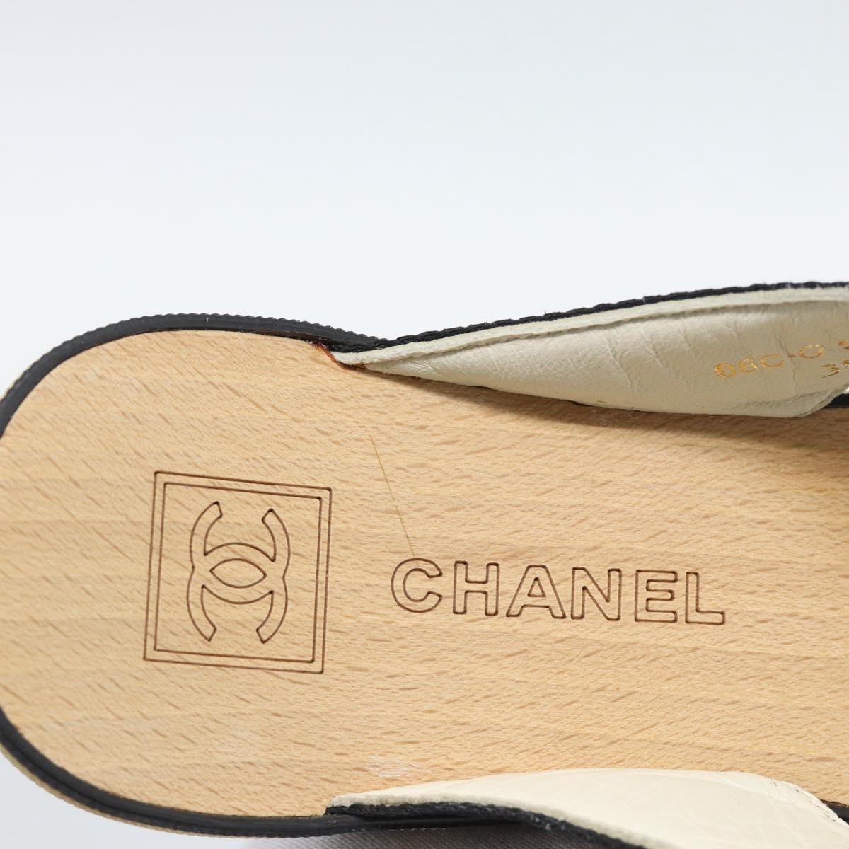 CHANEL COCO Mark Beach Sandals Wood Beige CC Auth 186134M