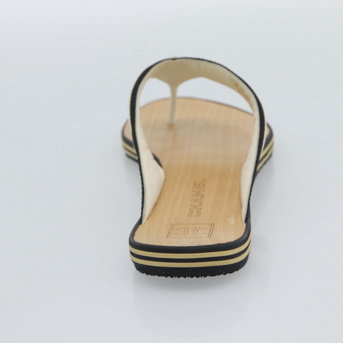CHANEL COCO Mark Beach Sandals Wood Beige CC Auth 186134M
