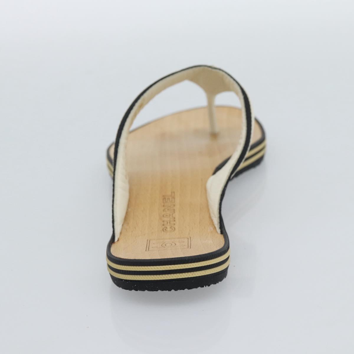 CHANEL COCO Mark Beach Sandals Wood Beige CC Auth 186134M