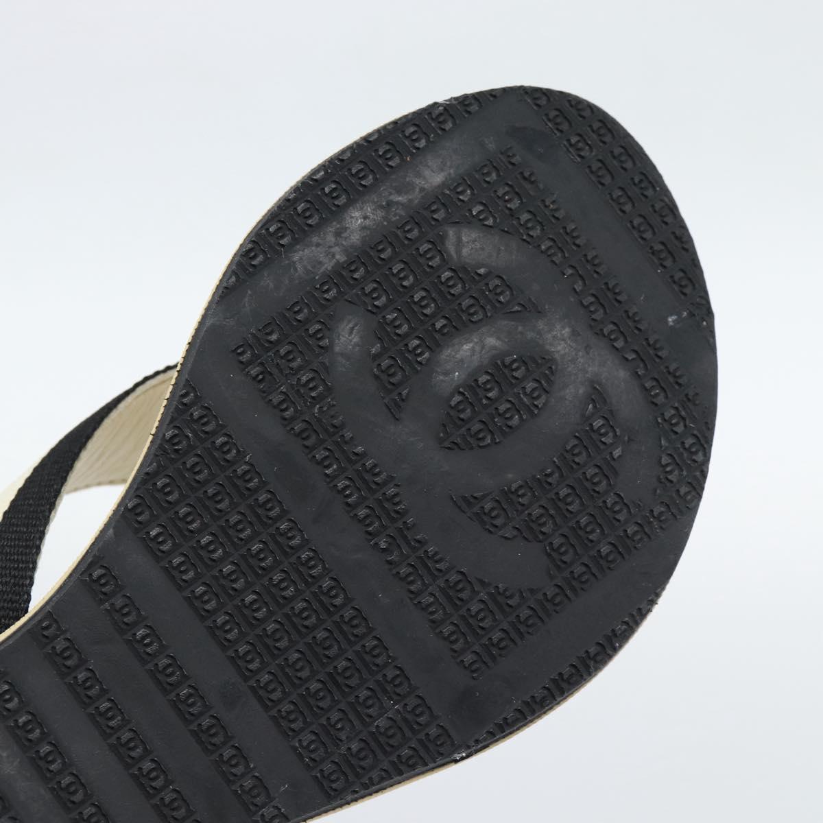 CHANEL COCO Mark Beach Sandals Wood Beige CC Auth 186134M