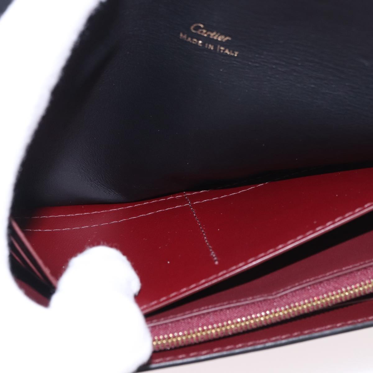 CARTIER Long Wallet Leather Black Gold Auth 186137V