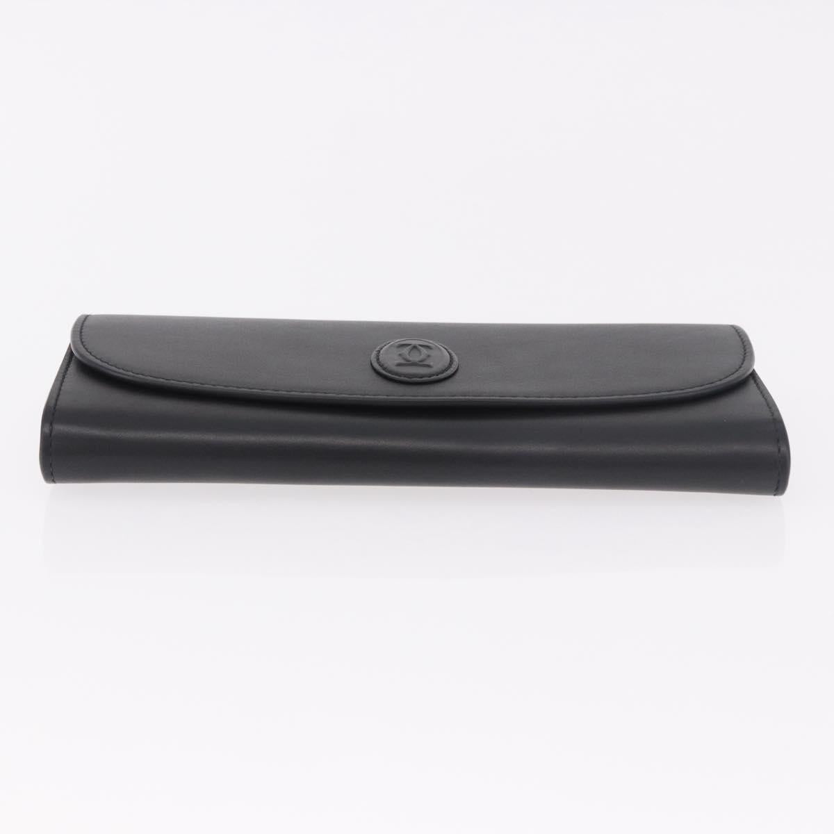 CARTIER Long Wallet Leather Black Gold Auth 186137V
