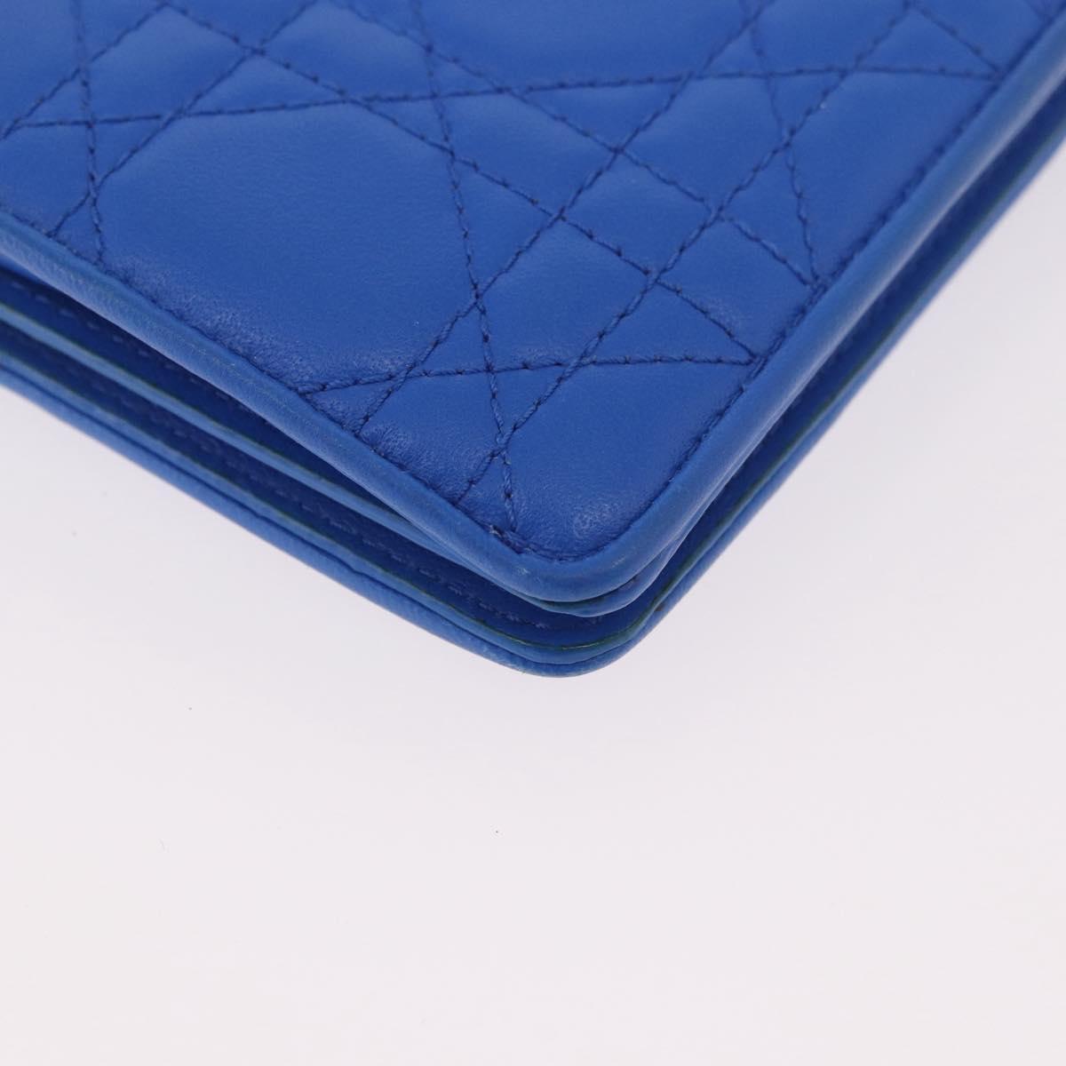 Christian Dior Canage Long Wallet Lamb Skin Blue Silver Auth 186139M