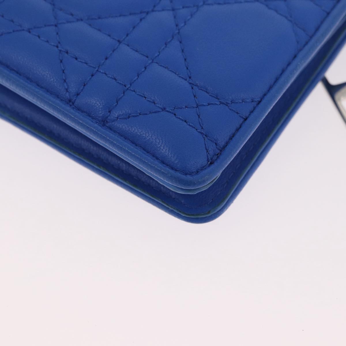 Christian Dior Canage Long Wallet Lamb Skin Blue Silver Auth 186139M
