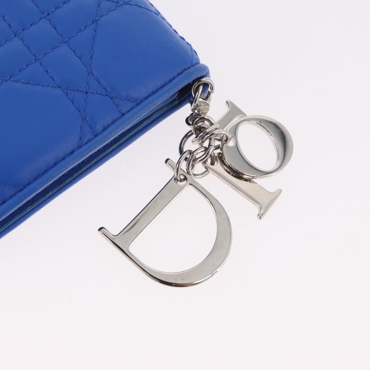 Christian Dior Canage Long Wallet Lamb Skin Blue Silver Auth 186139M