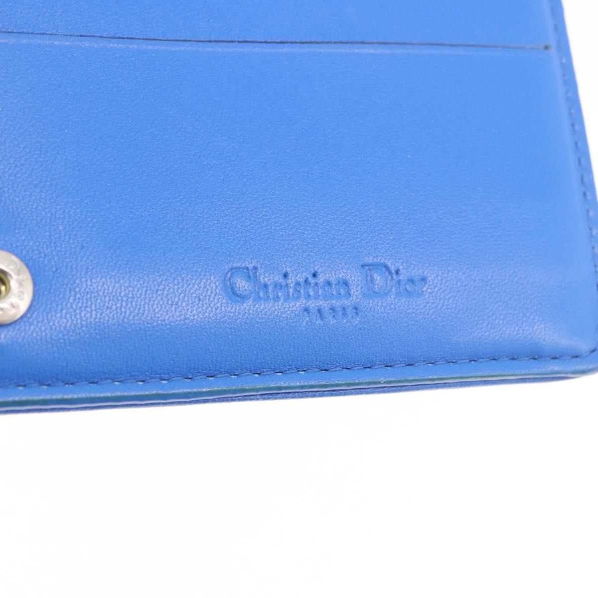 Christian Dior Canage Long Wallet Lamb Skin Blue Silver Auth 186139M