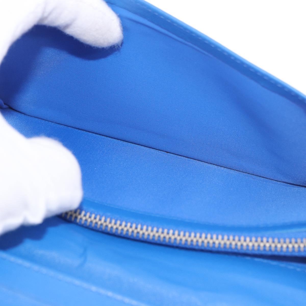 Christian Dior Canage Long Wallet Lamb Skin Blue Silver Auth 186139M