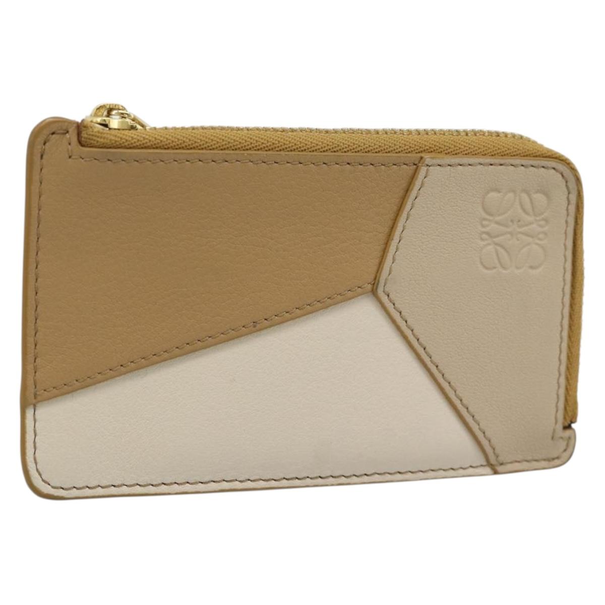 LOEWE Puzzle Anagram Coin Purse Leather Beige Auth 186146M