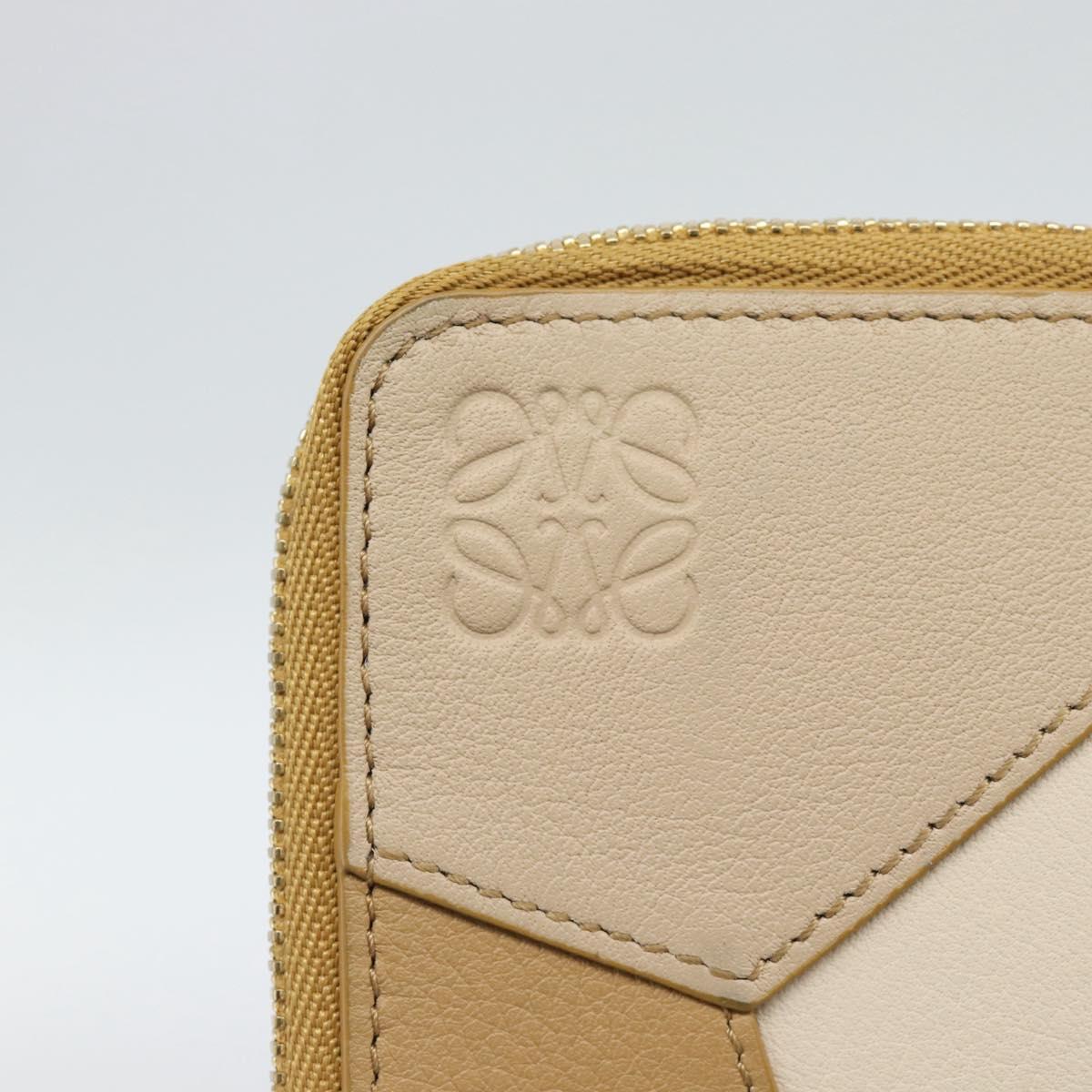 LOEWE Puzzle Anagram Coin Purse Leather Beige Auth 186146M