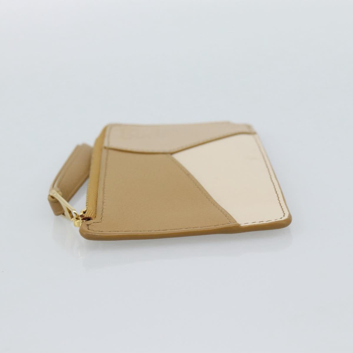 LOEWE Puzzle Anagram Coin Purse Leather Beige Auth 186146M