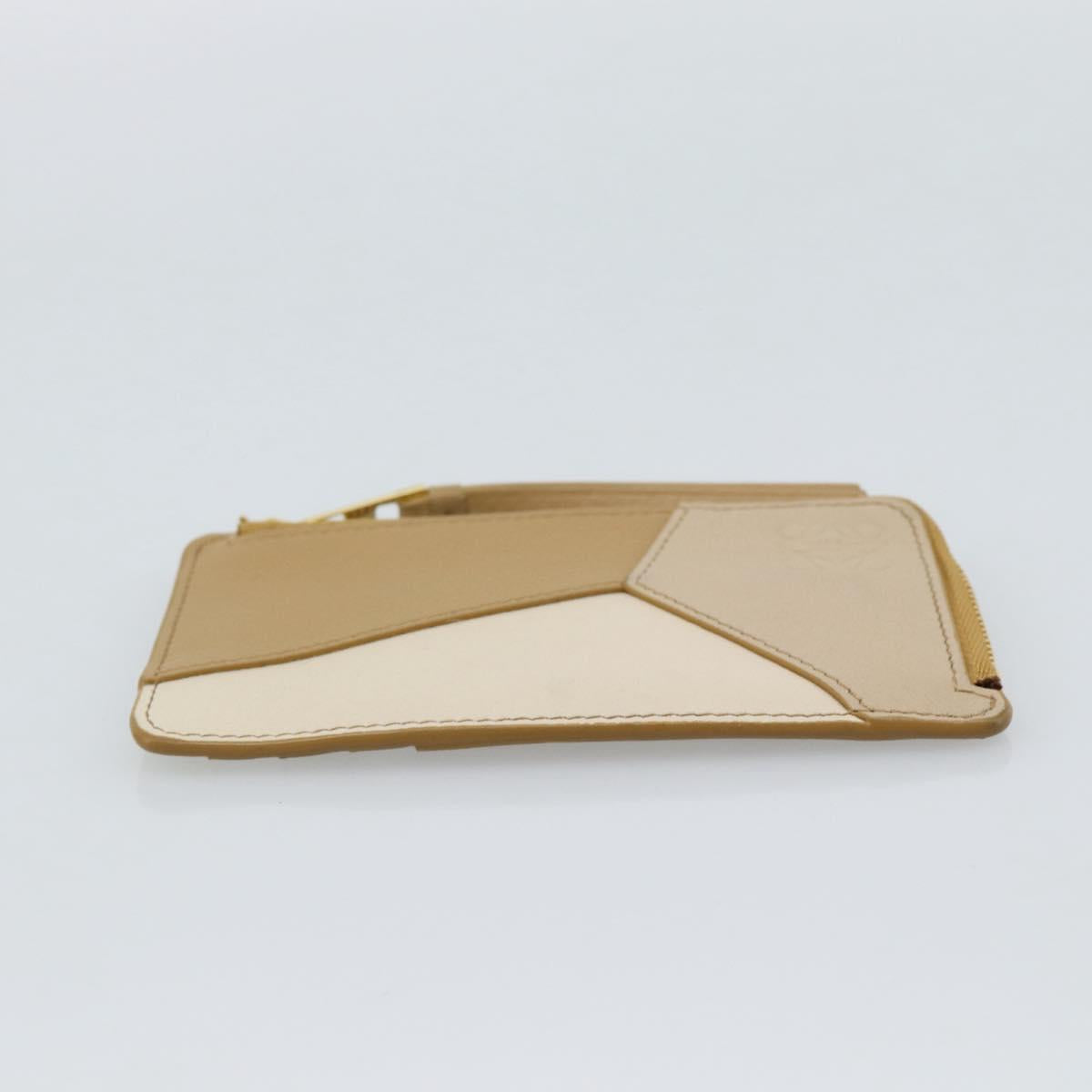 LOEWE Puzzle Anagram Coin Purse Leather Beige Auth 186146M