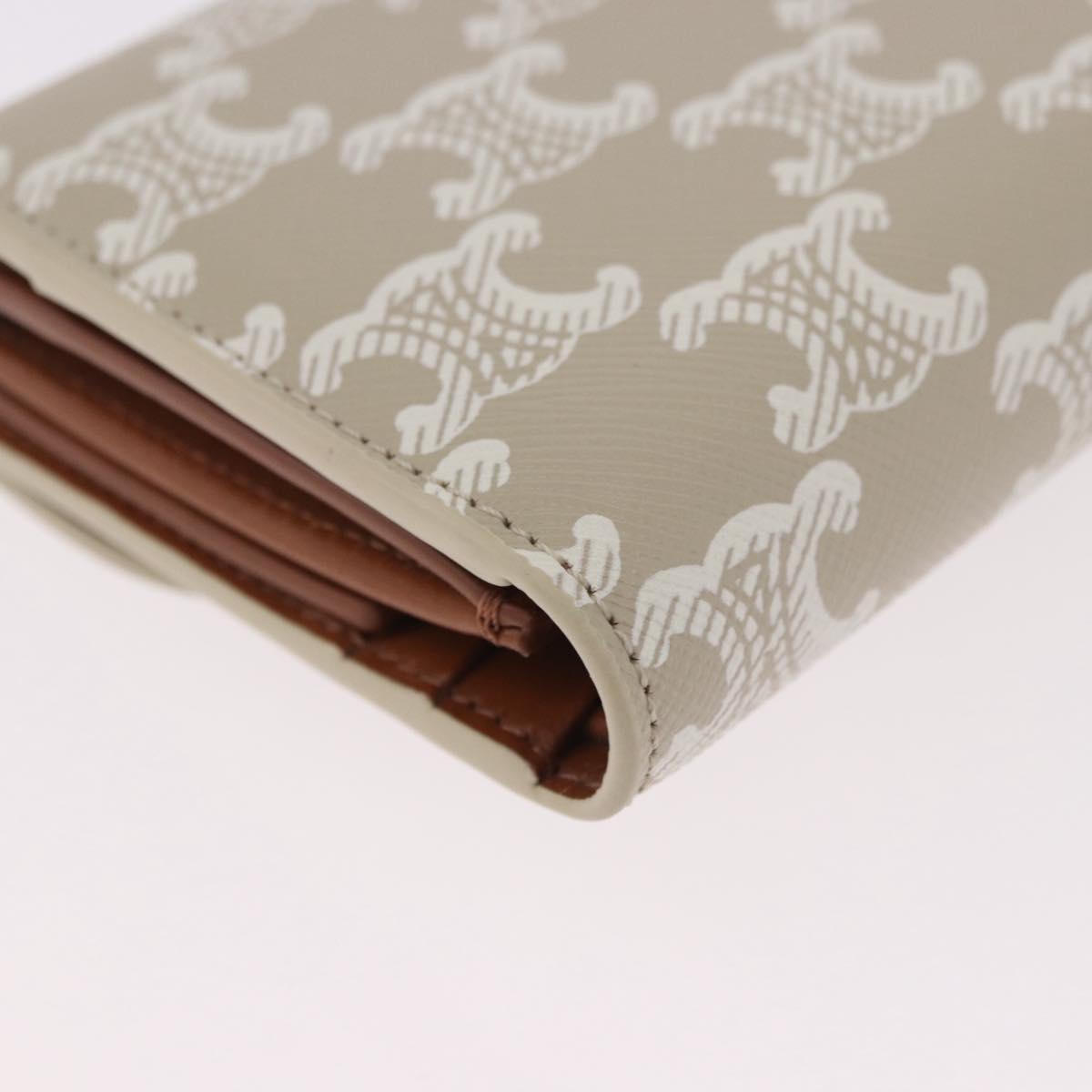 CELINE Triomphe 3 Fold Wallet PVC Beige Gold Auth 186147M