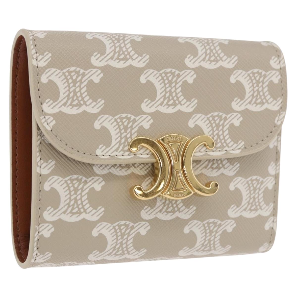 CELINE Triomphe 3 Fold Wallet PVC Beige Gold Auth 186147M