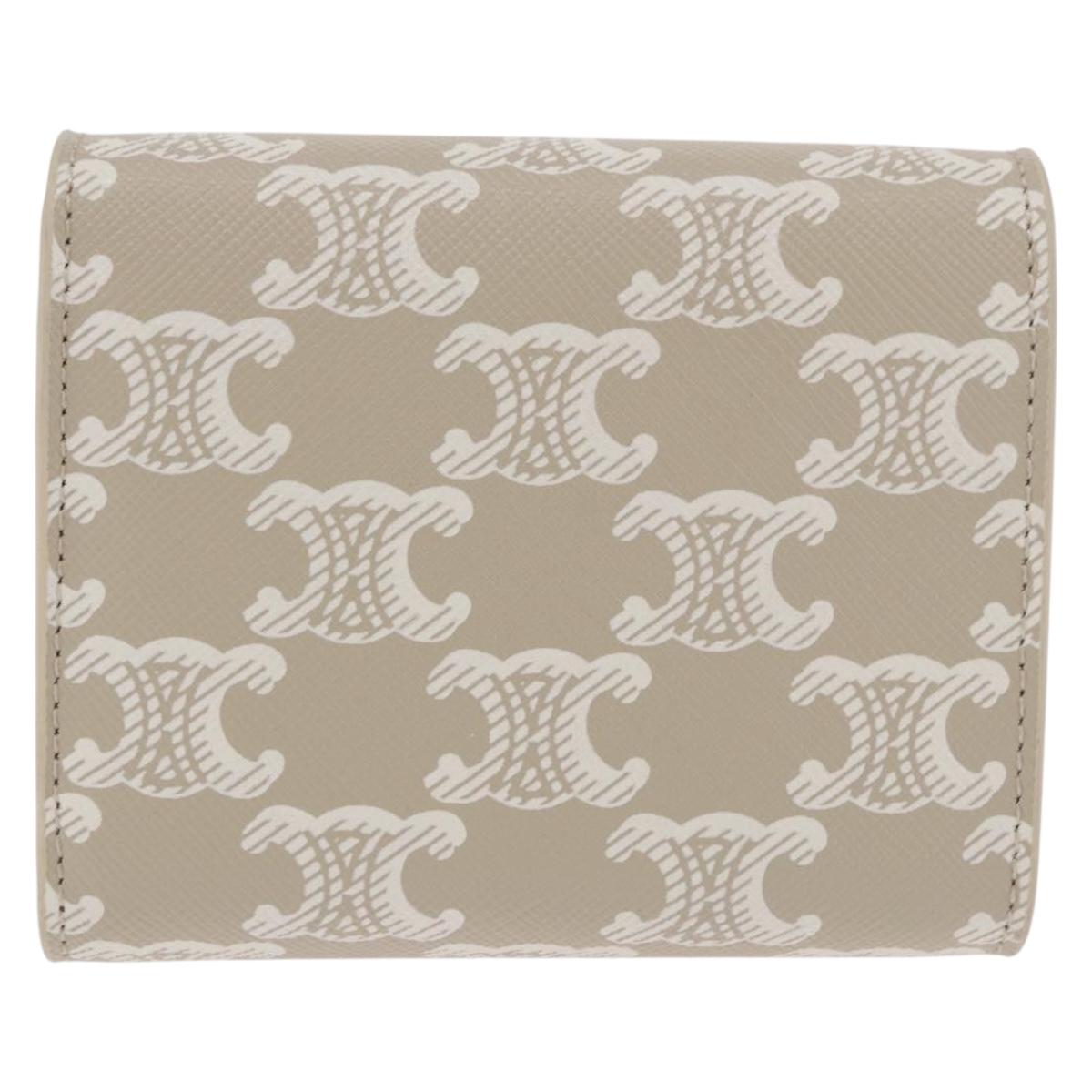 CELINE Triomphe 3 Fold Wallet PVC Beige Gold Auth 186147M
