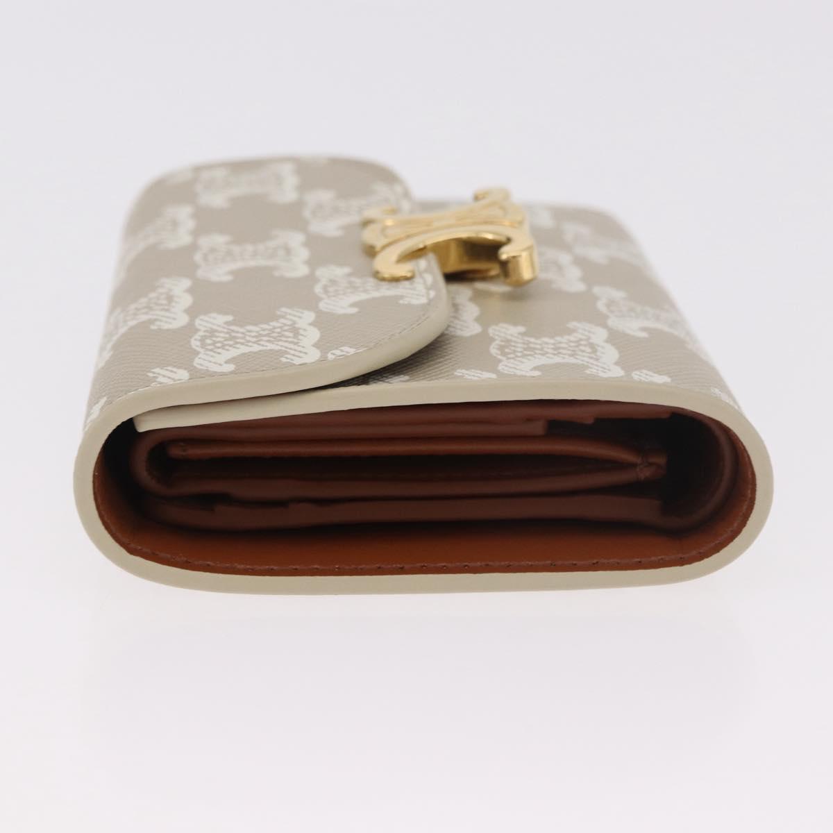 CELINE Triomphe 3 Fold Wallet PVC Beige Gold Auth 186147M