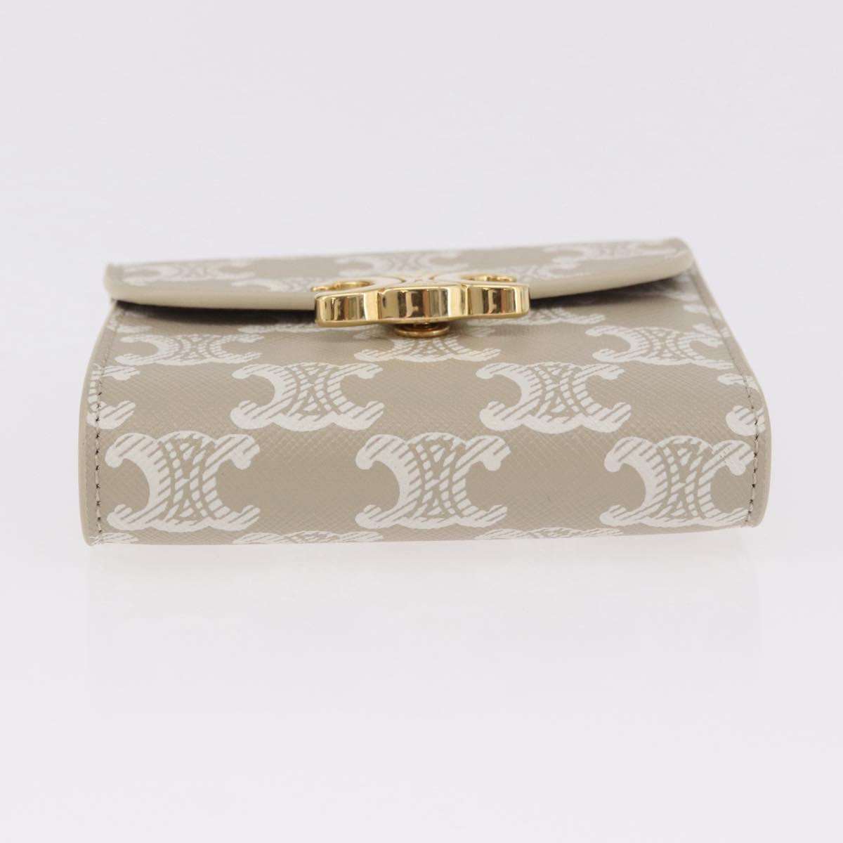CELINE Triomphe 3 Fold Wallet PVC Beige Gold Auth 186147M