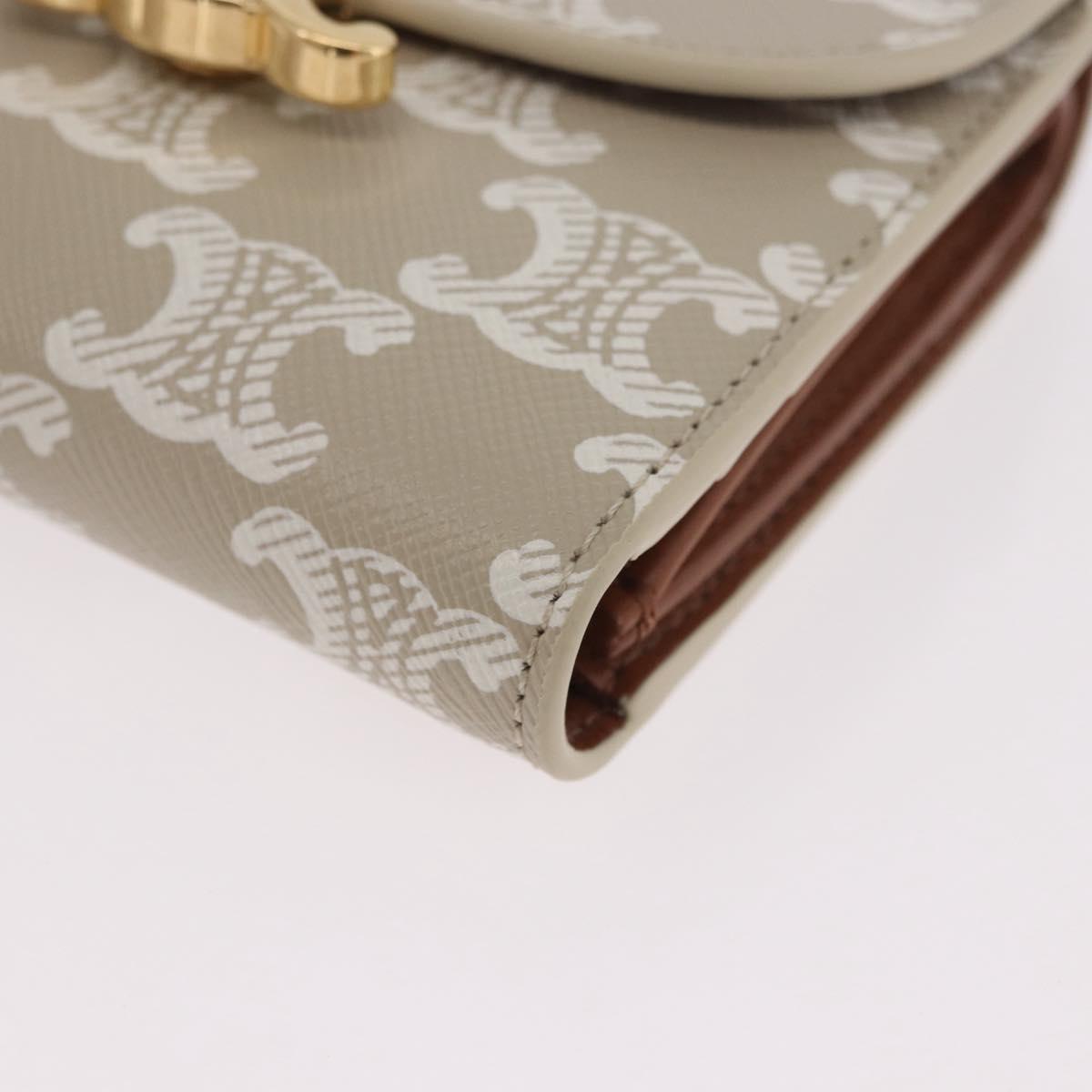 CELINE Triomphe 3 Fold Wallet PVC Beige Gold Auth 186147M