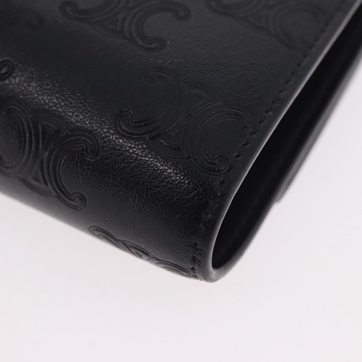 CELINE Triomphe 3 Fold Wallet Leather Black Gold Auth 186148M