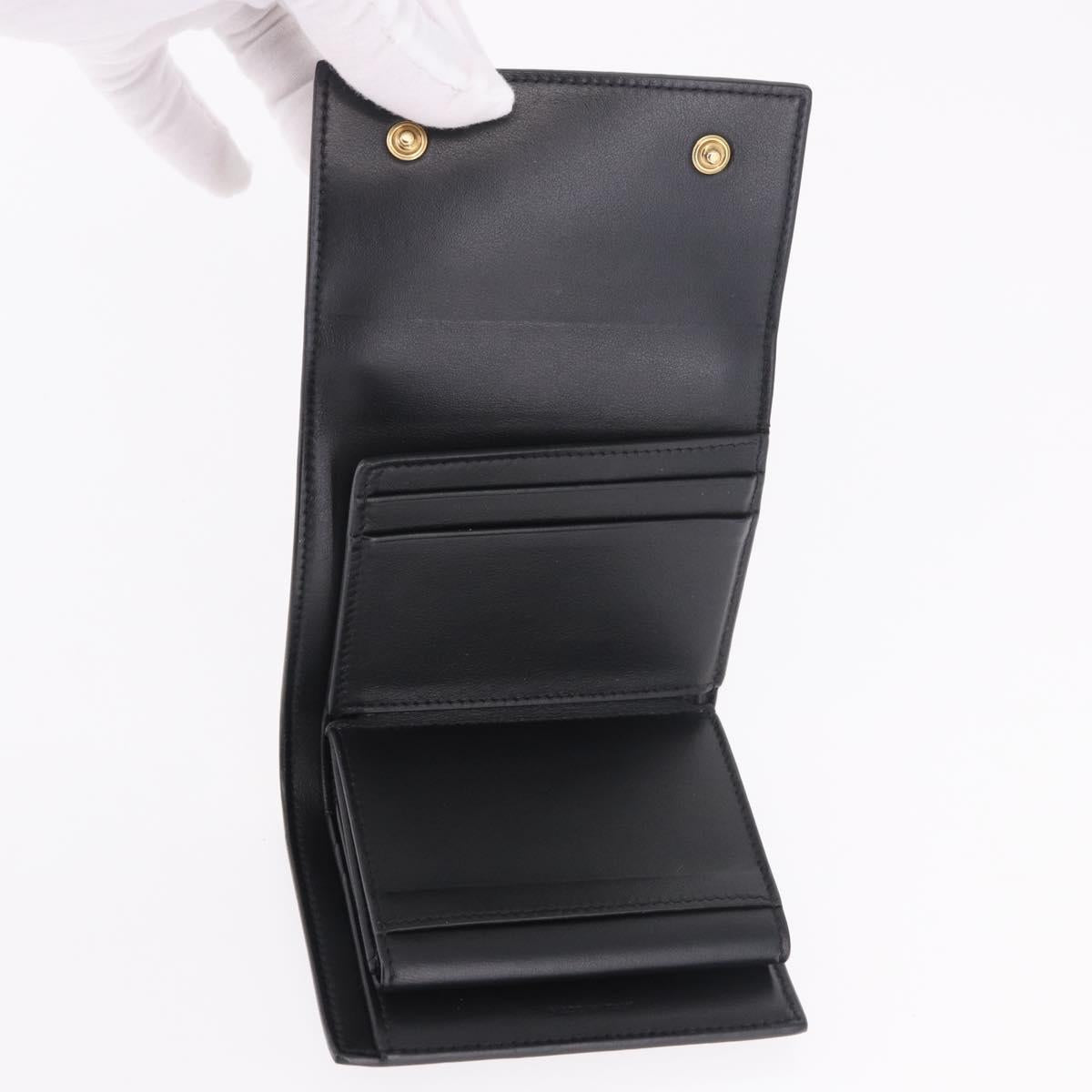 CELINE Triomphe 3 Fold Wallet Leather Black Gold Auth 186148M