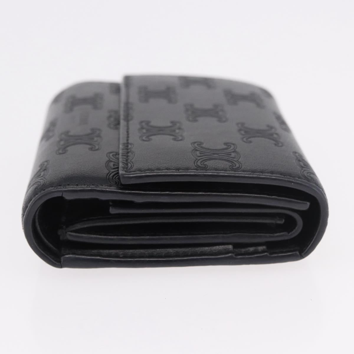 CELINE Triomphe 3 Fold Wallet Leather Black Gold Auth 186148M