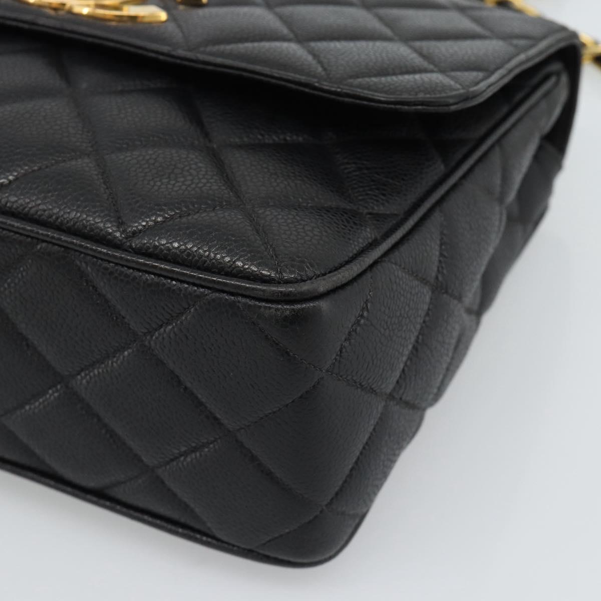 CHANEL Chain Matelasse Shoulder Bag Caviar Skin Black Gold CC Auth 186150V