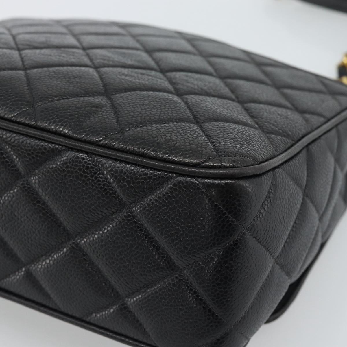 CHANEL Chain Matelasse Shoulder Bag Caviar Skin Black Gold CC Auth 186150V