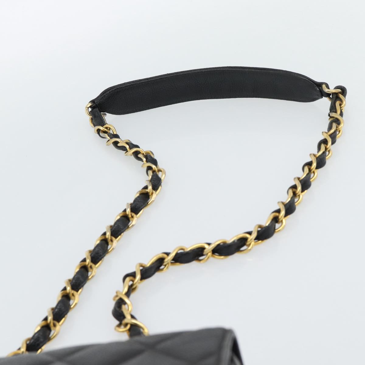 CHANEL Chain Matelasse Shoulder Bag Caviar Skin Black Gold CC Auth 186150V