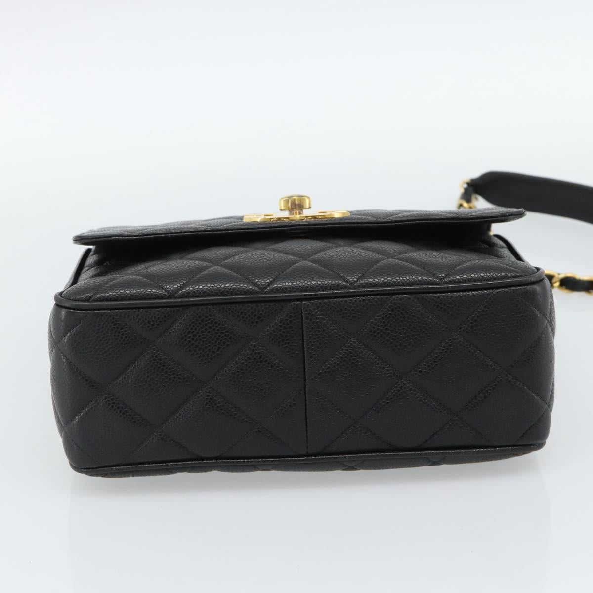 CHANEL Chain Matelasse Shoulder Bag Caviar Skin Black Gold CC Auth 186150V