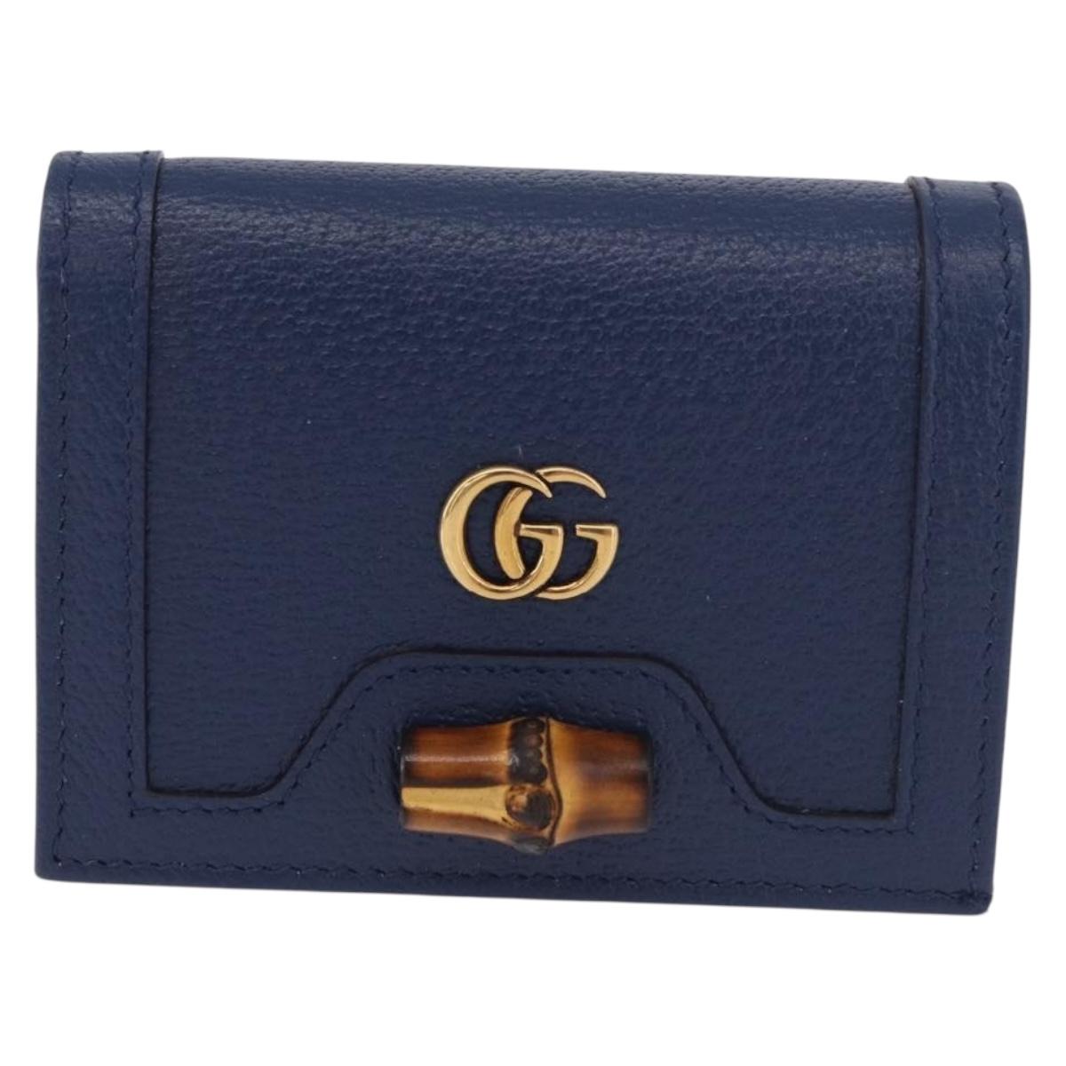 GUCCI Bamboo Wallet Leather Navy Gold 658244 Auth 186153M