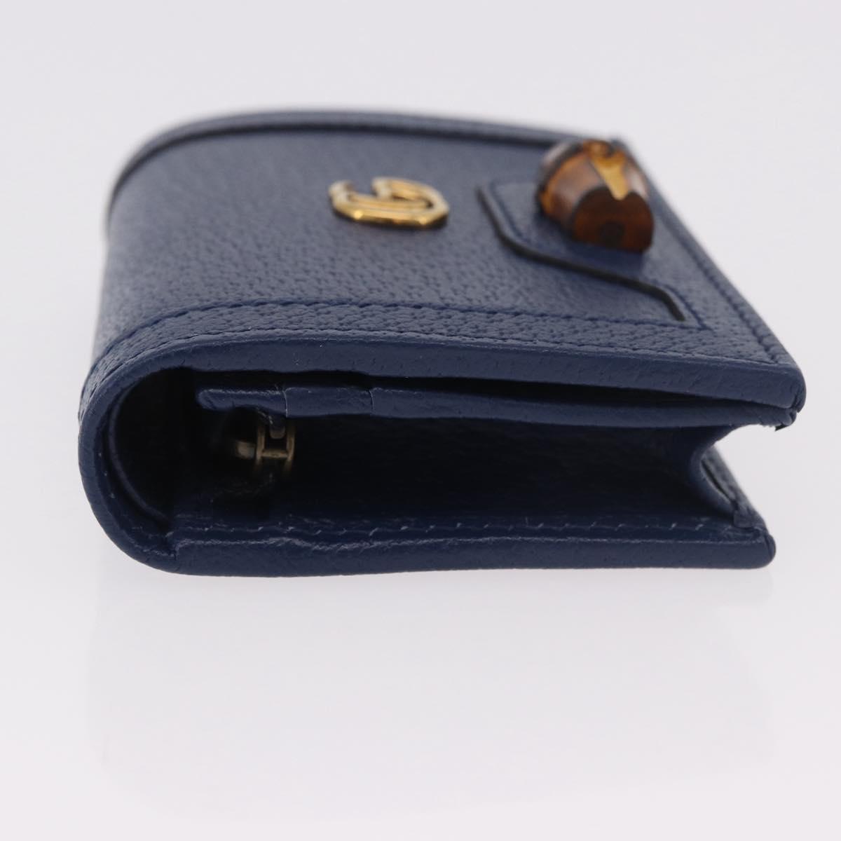 GUCCI Bamboo Wallet Leather Navy Gold 658244 Auth 186153M