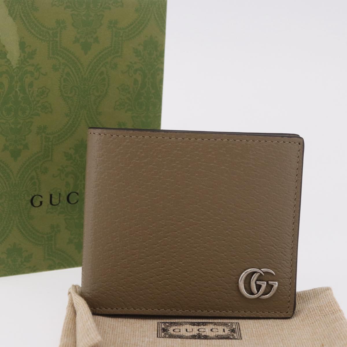 GUCCI GG Marmont Wallet Leather Beige Silver 428726 Auth 186156M