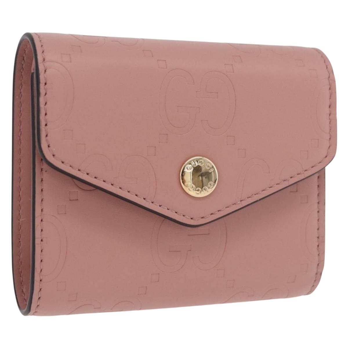 GUCCI GG Canvas Guccissima Wallet Leather Pink Gold 772793 Auth 186163M