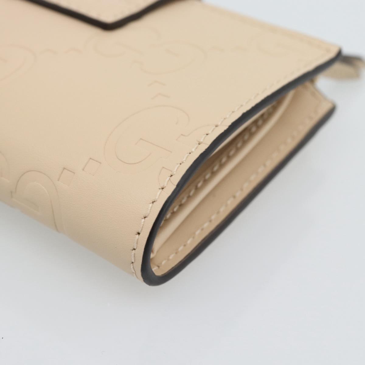GUCCI GG Canvas Guccissima Wallet Leather Beige Gold 790131 Auth 186164M