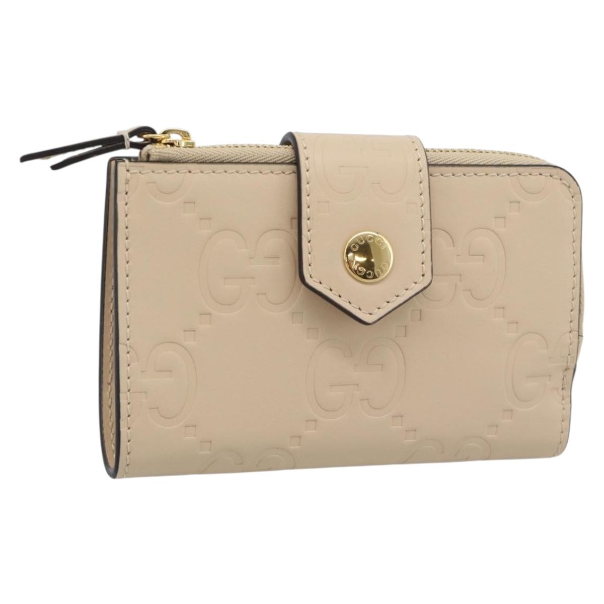 GUCCI GG Canvas Guccissima Wallet Leather Beige Gold 790131 Auth 186164M