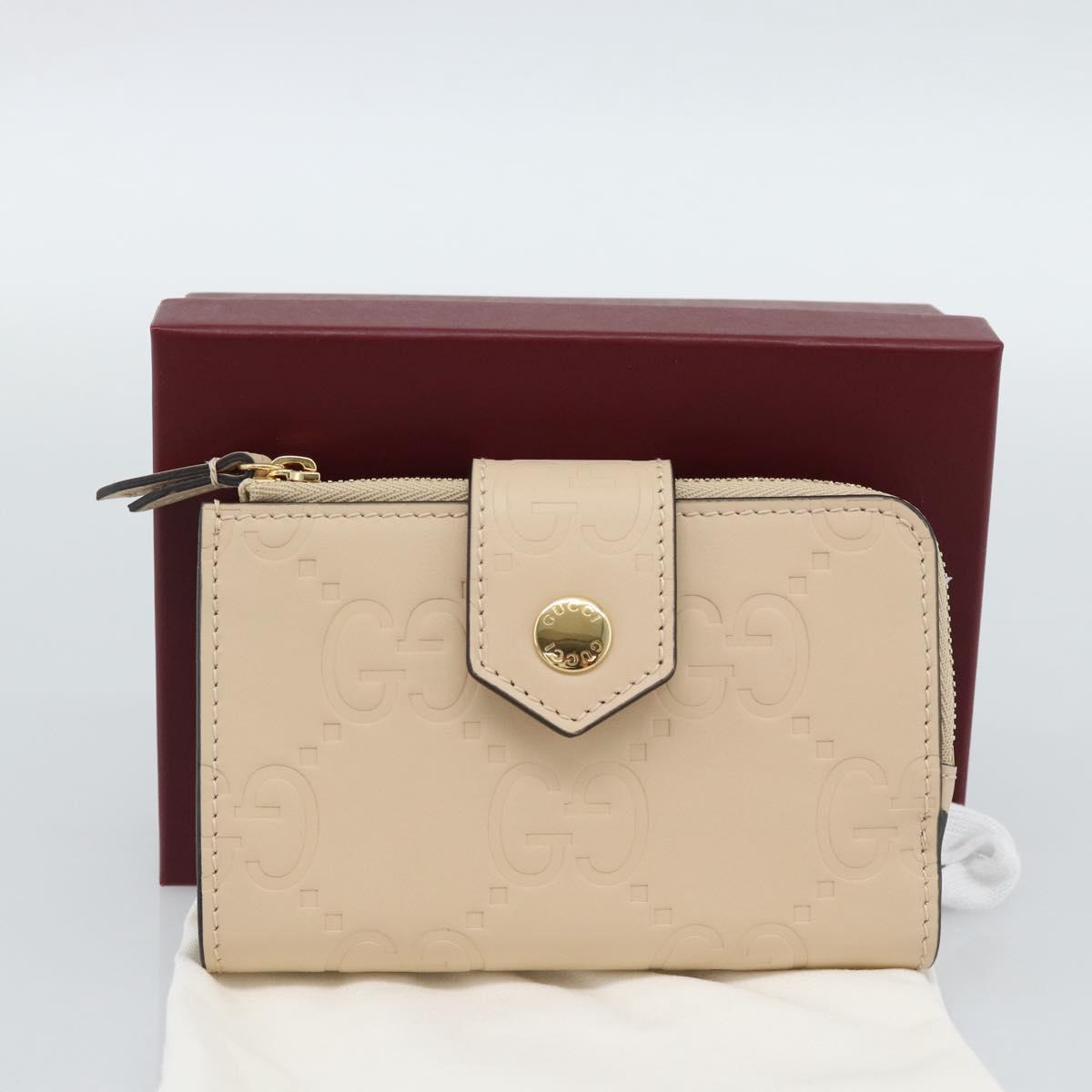 GUCCI GG Canvas Guccissima Wallet Leather Beige Gold 790131 Auth 186164M