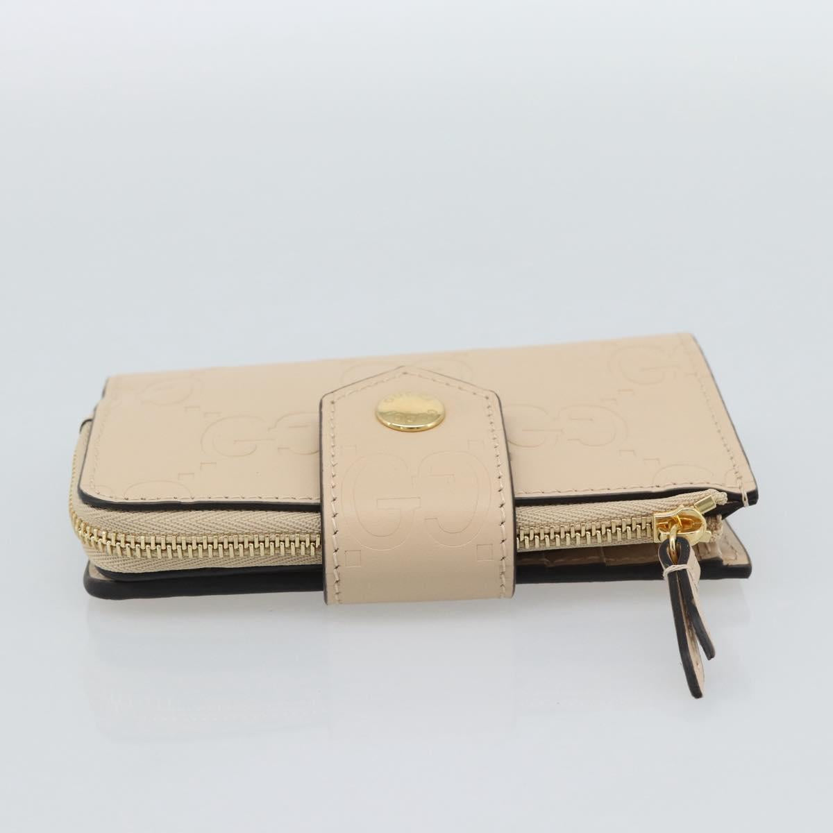 GUCCI GG Canvas Guccissima Wallet Leather Beige Gold 790131 Auth 186164M