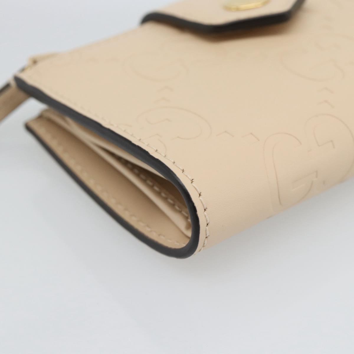 GUCCI GG Canvas Guccissima Wallet Leather Beige Gold 790131 Auth 186164M