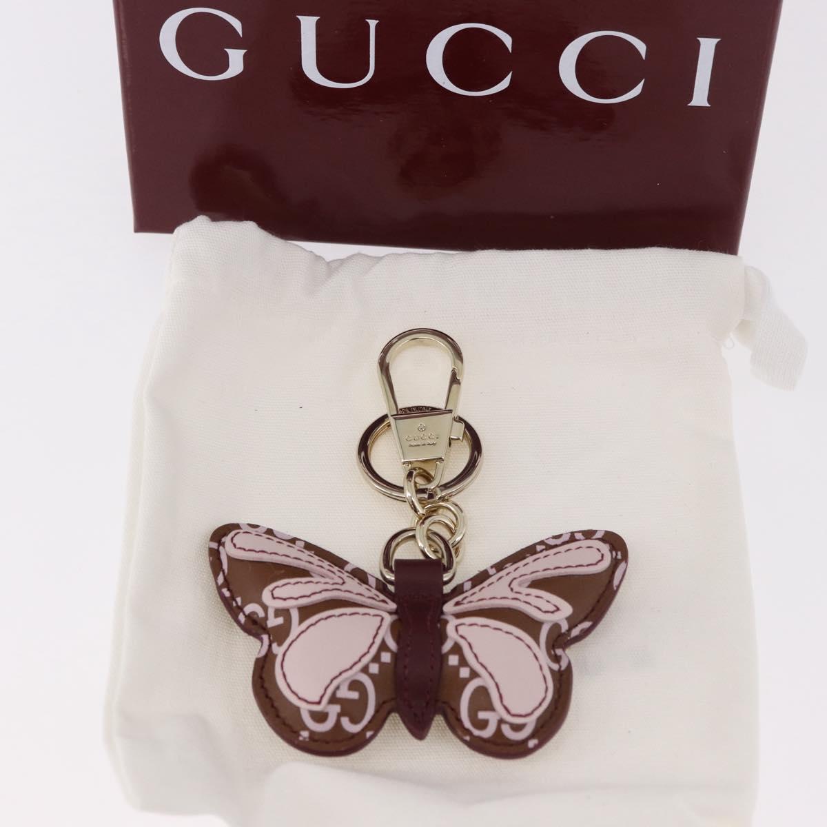 GUCCI Guccissima Butterfly GG Canvas Key Ring Leather Pink Auth 186166M